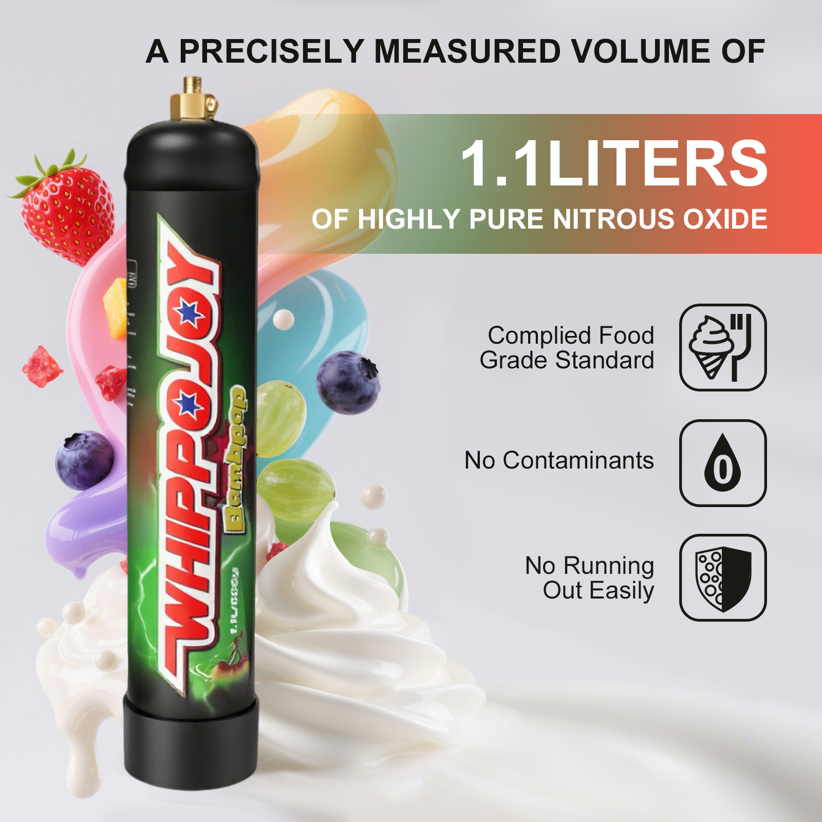 Whippojoy Mixed Fruit Cream Charger 1.1L / 680g — Food Grade N2O Nitrous Oxide